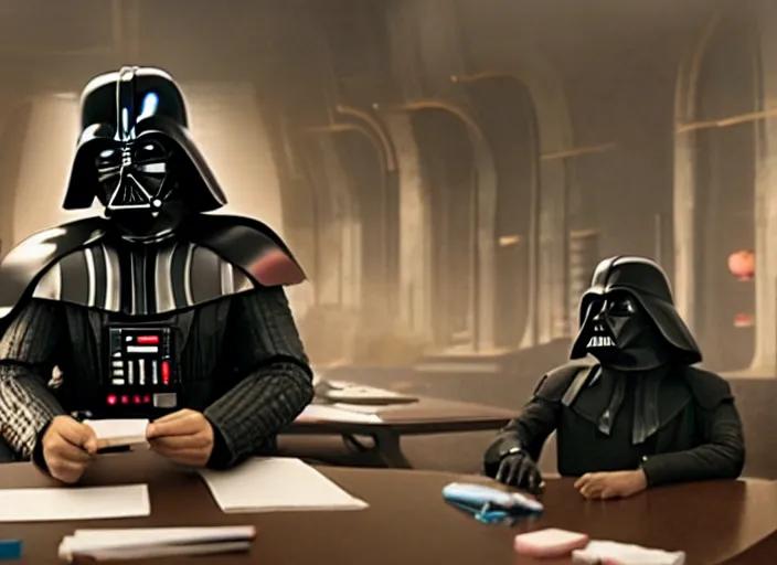 Image similar to film still of Darth Vader working as a high school teacher in the new Star Wars movie, 4k