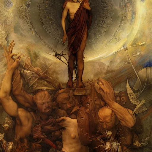 Image similar to disasterpiece truth disciples holy estrangement, by Edgar Maxence and Ross Tran and Michael Whelan and Da Vinci and Caravaggio and J.M.W Turner, metal watercolor intricate line drawings, sacred chords, mixed techniques 4k resolution