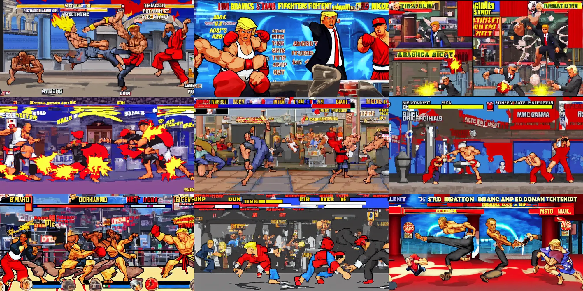 Prompt: Barack Obama and Donald Trump as fighters in Street Fighter arcade game