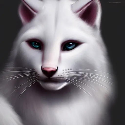 Image similar to beautiful realistic portrait of white anthropomorphic lynx cat by artgerm, furry fantasy art