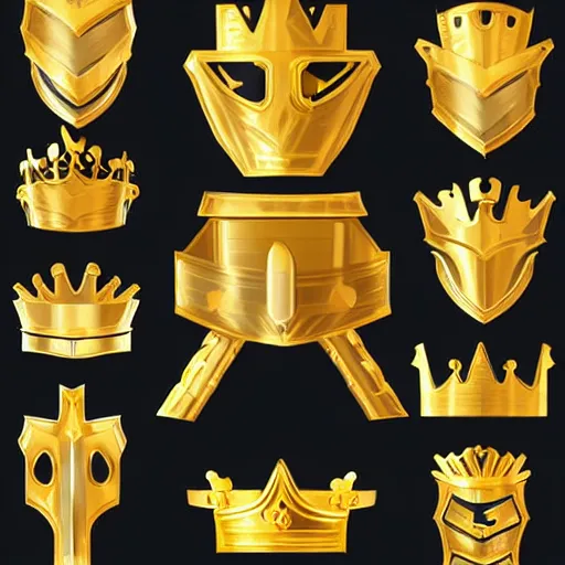 Image similar to gaming emoji concept gold armor crown style of emoji, vector art, white background, no watermark white background