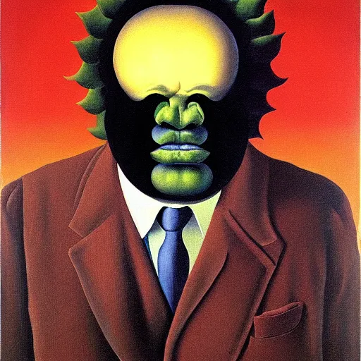 Image similar to devil boss in hell, oil painting by rene magritte