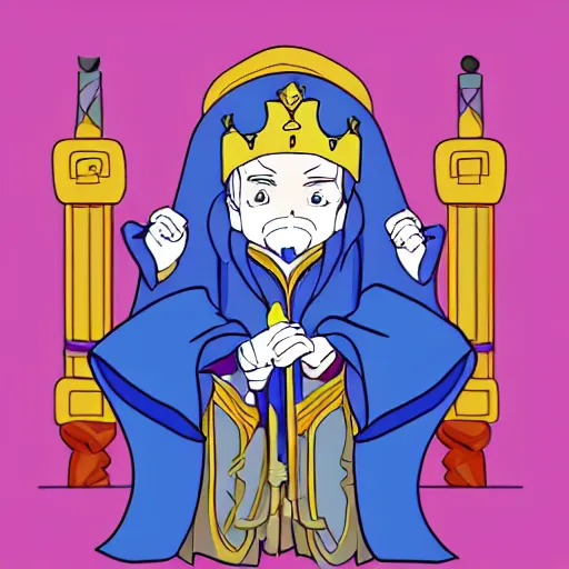 Image similar to An old wizard sitting on a throne, anime style svg