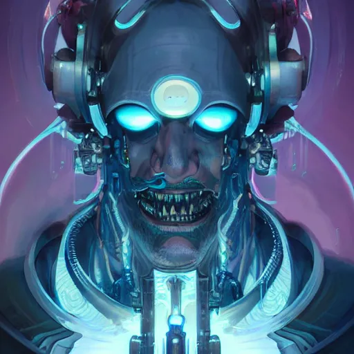 Prompt: a portrait of a cybernetic antichrist, cyberpunk concept art by pete mohrbacher and wlop and artgerm and josan gonzales, digital art, highly detailed, intricate, sci-fi, sharp focus, Trending on Artstation HQ, deviantart, unreal engine 5, 4K UHD image