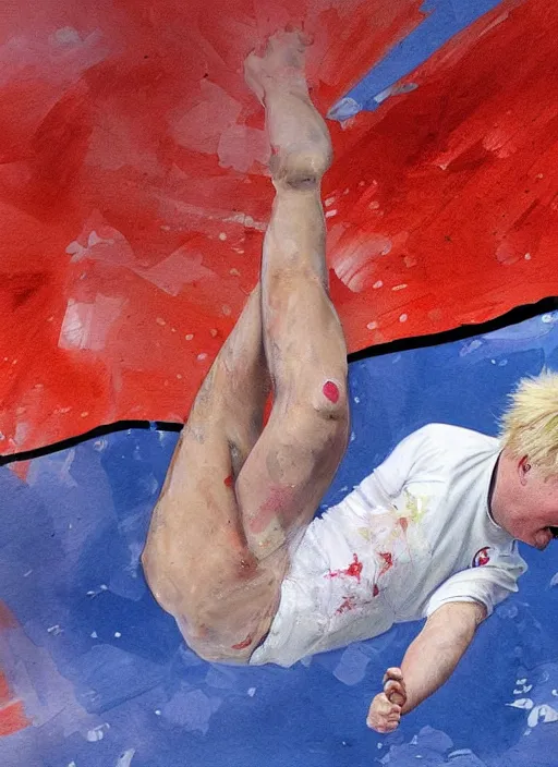 Image similar to Photorealistic painting of Boris Johnson kicking a child version of rishi sunak