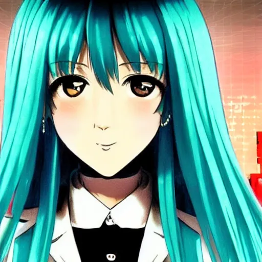 Image similar to a screenshot of hatsune miku in the film pulp fiction ( 2 0 0 1 )