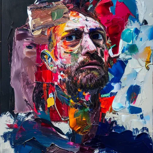 Prompt: _ in _ these _ paintings _ we _ see _ a _ who _ seem _ to _ be _ walking _ in _ circles in an empty void space, 8 k, in the style of ben quilty, oil paint with thick brushstrokes of paint, impasto, detailed,