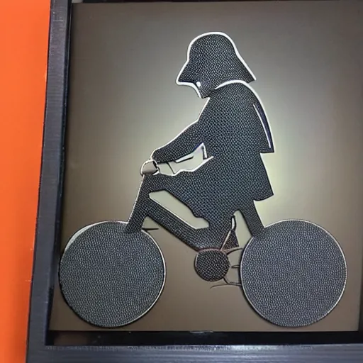 Image similar to Darth Vader riding a bicycle, photo realistic, award-winning, highly-detailed