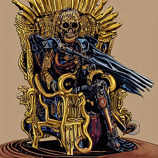 Image similar to illustration. the corpse emperor on his golden throne. 4 0 k. body horror.