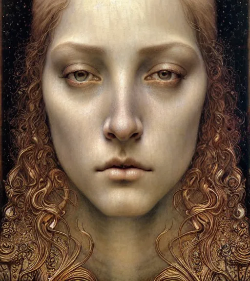 Image similar to detailed realistic beautiful young medieval queen face portrait by jean delville, gustave dore and marco mazzoni, art nouveau, symbolist, visionary, gothic, pre - raphaelite. horizontal symmetry by zdzisław beksinski, iris van herpen, raymond swanland and alphonse mucha. highly detailed, hyper - real, beautiful