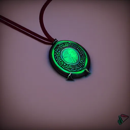 Image similar to shiny metallic amulet with a glowing emerald, highly detailed, concept art, beautiful, octane render