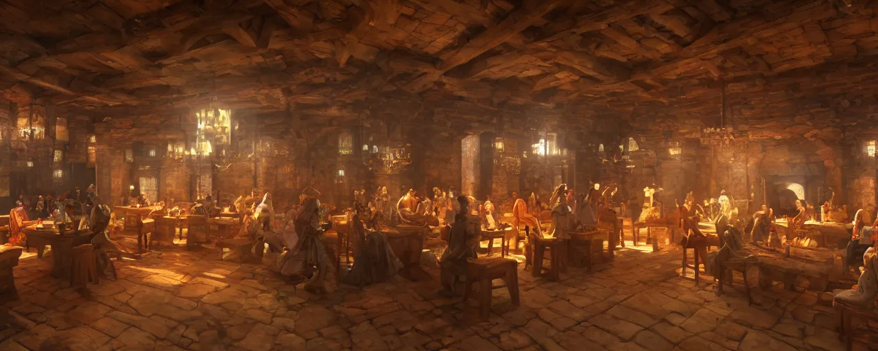 Prompt: inside of a medieval era tavern with dancers, vaporwave aesthetics, 8 k uhd, unreal engine, octane render in the artstyle of finnian macmanus, john park and greg rutkowski