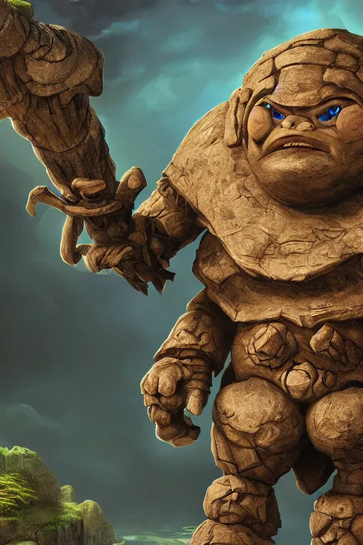 Image similar to zelda fantasy art giant golem troll wood rock greeble gemstone, global illumination ray tracing hdr fanart arstation by sung choi and eric pfeiffer and gabriel garza and casper konefal