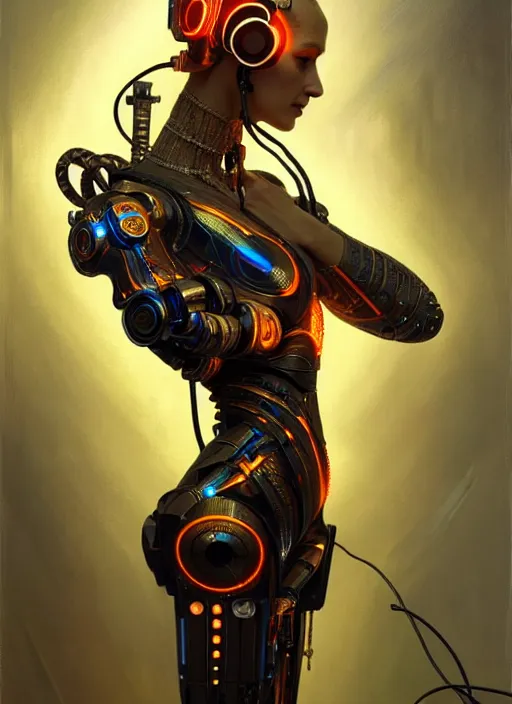 Image similar to cyborg DJ mox on stage , diffuse lighting, fantasy, intricate, elegant, highly detailed, lifelike, photorealistic, digital painting, artstation, illustration, concept art, smooth, sharp focus, art by John Collier and Albert Aublet and Krenz Cushart and Artem Demura and Alphonse Mucha