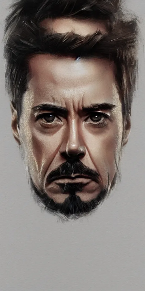 Image similar to concept art of tony stark, head and shoulders shot, cinematic shot, oil painting by jama jurabaev, extremely detailed, brush hard, artstation, high quality, brush stroke