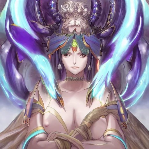 Image similar to Portrait of Tiamat The Primordial Mother, Anime Fantasy Illustration by Tomoyuki Yamasaki, Kyoto Studio, Madhouse, Ufotable, trending on artstation