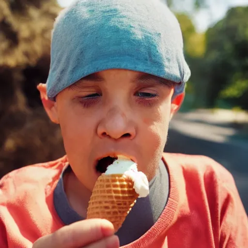 Image similar to photo of a neanderthal eating ice cream for the first time