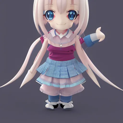 Image similar to cute fumo plush of a girl who is energetic, anime girl, stylized rendering, vray