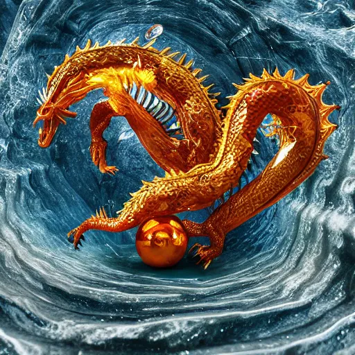 Prompt: transparent marble dragon, flowing water, glowing gold embers, spiritual vibes, glass flame, amaro, art nouveau, foamy bubbles, Redshift render, cgi, 3d, hyper-detailed, ultra-realistic, photo-bash, 8k post-production, masterpiece