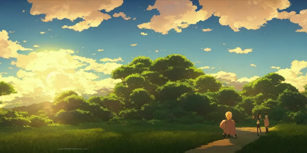 Prompt: beautiful landscape, big clouds, golden hour by makoto shinkai, studio ghibli