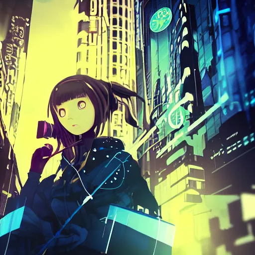 Image similar to Frequency indie album cover, luxury advertisement, blue filter, blue and black colors. Clean and detailed post-cyberpunk sci-fi close-up schoolgirl in asian city in style of cytus and deemo, blue flame, relaxing, calm and mysterious vibes, by Tsutomu Nihei, by Yoshitoshi ABe, by Ilya Kuvshinov, by Greg Tocchini, nier:automata, set in half-life 2, GITS, Blade Runner, Neotokyo Source, Syndicate(2012), dynamic composition, beautiful with eerie vibes, very inspirational, very stylish, with gradients, surrealistic, dystopia, postapocalyptic vibes, depth of field, mist, rich cinematic atmosphere, perfect digital art, mystical journey in strange world, beautiful dramatic dark moody tones and studio lighting, shadows, bastion game, arthouse