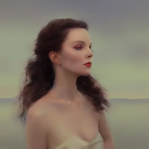 Prompt: a closeup portrait of a young vivian leigh, dramatic light, lake background, painted by stanley lau, painted by greg rutkowski, painted by stanley artgerm, digital art, trending on artstation