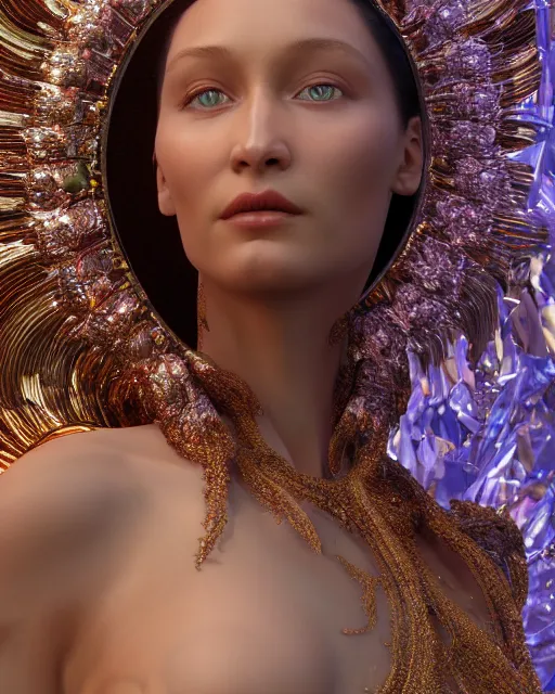 Image similar to a highly detailed metahuman 4 k close up render of an alien goddess bella hadid monument surasundari in iris van herpen dress schiaparelli in diamonds crystals swarovski and jewelry iridescent in style of alphonse mucha gustav klimt trending on artstation made in unreal engine 4