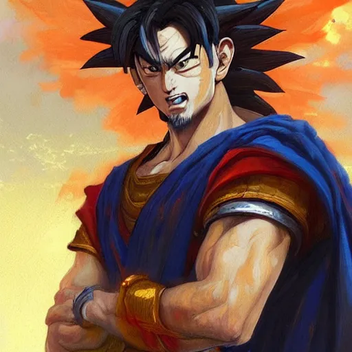 Prompt: masterpiece portrait painting of medieval goku by wlop and greg rutkowski, highly detail, featured in art station