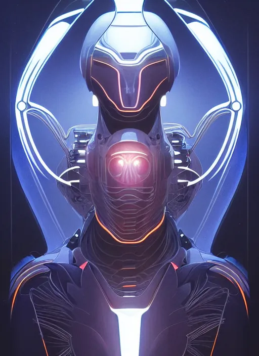 Image similar to Symmetry!! portrait of the Guyver, sci-fi armour, tech wear, glowing lights!! sci-fi, intricate, elegant, highly detailed, digital painting, artstation, concept art, smooth, sharp focus, illustration, art by artgerm and greg rutkowski and alphonse mucha