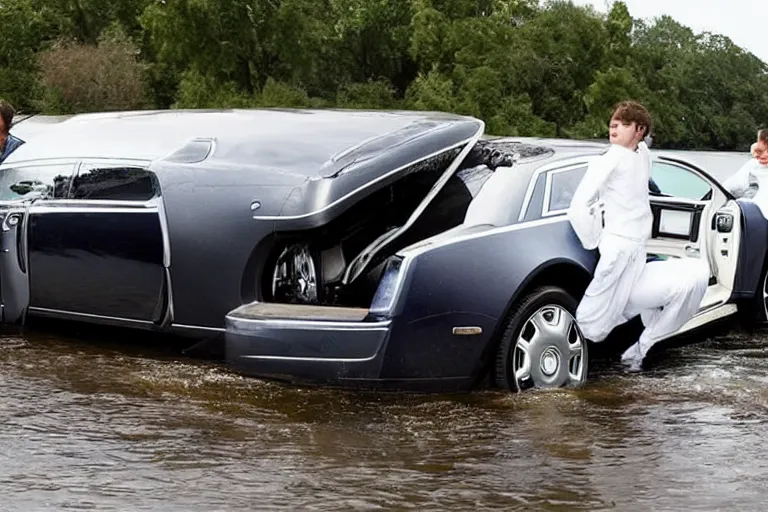 Image similar to Group of teenagers push Rolls-Royce into lake