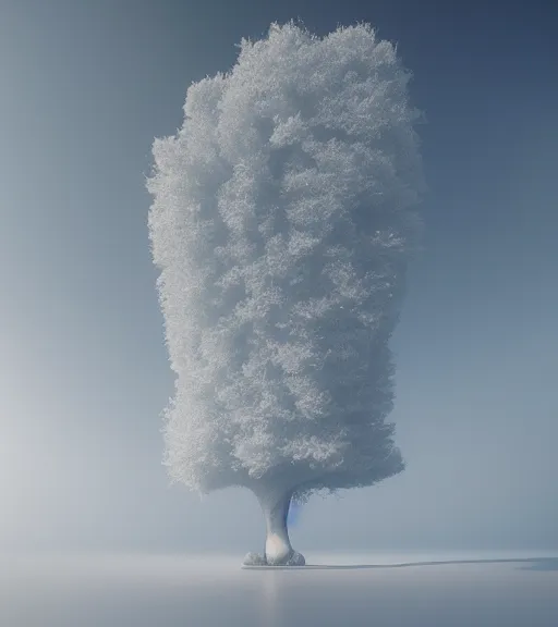 Image similar to surreal white tree made of anacondas, futuristic in the desert, foggy sky, dark night, octane render, unreal engine, pale colors, high detail, 8 k, wide angle, trending on artstation, behance
