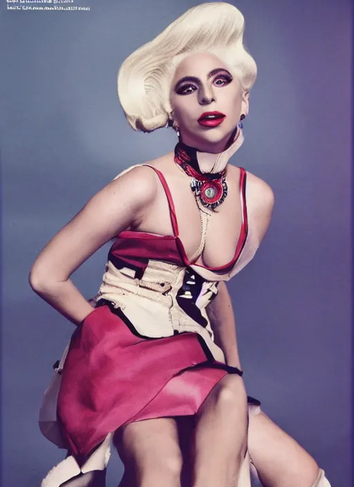 Image similar to lady gaga in a 1 9 6 0 s themed photoshoot, nick knight, annie leibovitz, posing, style, vogue magazine, highly realistic. high resolution. highly detailed. dramatic. 8 k. 4 k.