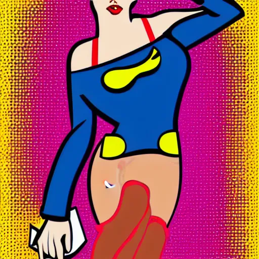 Prompt: pop art style sexy stripper in hero outfit with a cash poster