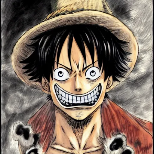 Image similar to [ luffy mustache ] ( by kim jung gi ) ( by kentaro miura ) ( by george morikawa )