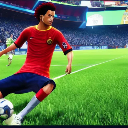 Image similar to a screenshot of emperor kaidou onepiece in fifa 2 2, ea games, rtx, nvidia geforce, best graphics