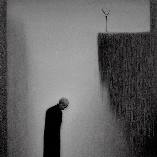 Image similar to Joe Biden. Ashamed. Zdzisław Beksiński