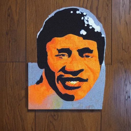 Image similar to an orange juice spilled on the floor making a portrait of o j simpson