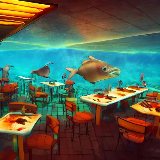 Image similar to cafe rio, underwater, trending on artstation, 4 k