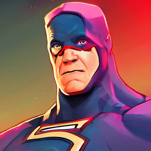 Image similar to Portrait of John Cena as a superhero, mattepainting concept Blizzard pixar maya engine on stylized background splash comics global illumination lighting artstation lois van baarle, ilya kuvshinov, rossdraws