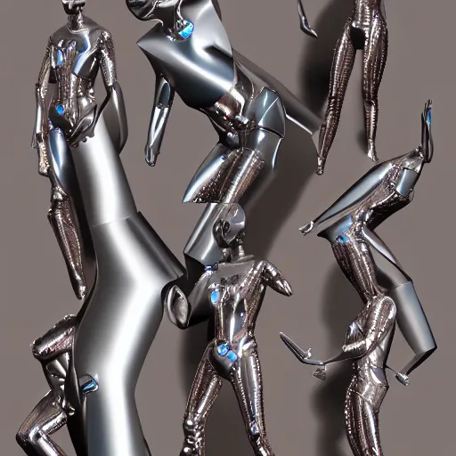 Prompt: smooth metallic cyborgs touching each other, photorealism