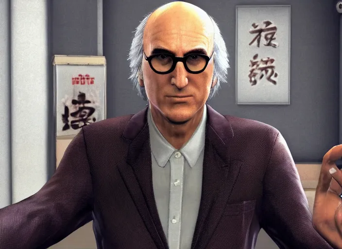 Image similar to video game still of larry david in the video game yakuza zero,