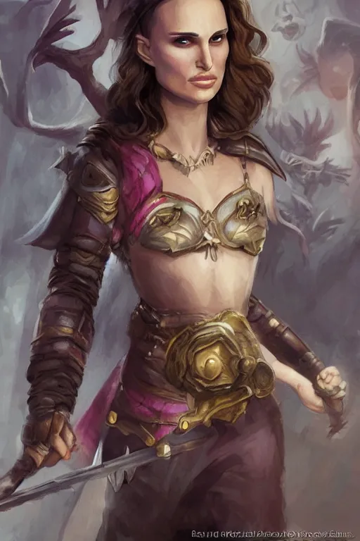 Prompt: natalie portman portrait as a dnd character fantasy art.