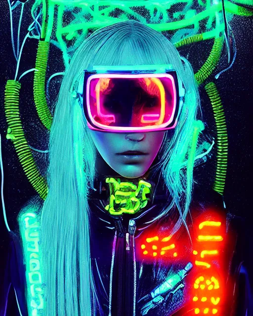 Image similar to detailed portrait Neon Operator Girl, cyberpunk futuristic neon, reflective catsuit, decorated with traditional Japanese ornaments by Ismail inceoglu dragan bibin hans thoma !dream detailed portrait Neon Operator Girl, cyberpunk futuristic neon, reflective puffy coat, decorated with traditional Japanese ornaments by Ismail inceoglu dragan bibin hans thoma greg rutkowski Alexandros Pyromallis Nekro Rene Maritte Illustrated, Perfect face, fine details, realistic shaded, fine-face, pretty face