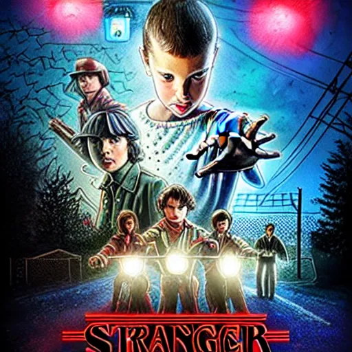 Image similar to stranger things new season poster, artstation hall of fame gallery, editors choice, # 1 digital painting of all time, most beautiful image ever created, emotionally evocative, greatest art ever made, lifetime achievement magnum opus masterpiece, the most amazing breathtaking image with the deepest message ever painted, a thing of beauty beyond imagination or words