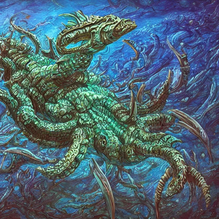 Prompt: underwater sea leviathan full body, d & d style, trending on artstation, intricate, highly detailed, vivid painting, colorful