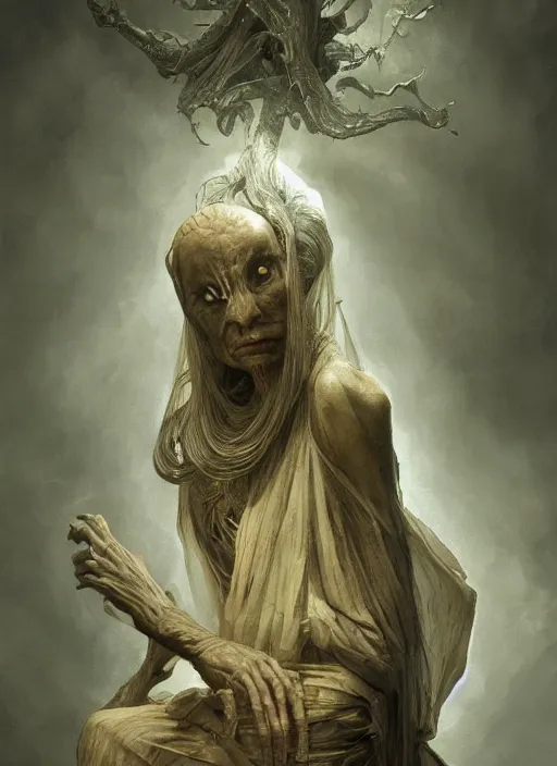 Prompt: ancient one, physically accurate, moody dynamic lighting, very very intricate, very very elegant, highly detailed, digital painting, artstation, HR GIGER, Hieronymus Bosch, Francis Bacon, concept art, smooth, very beautiful, sharp focus, illustration, art by artgerm and greg rutkowski and alphonse mucha