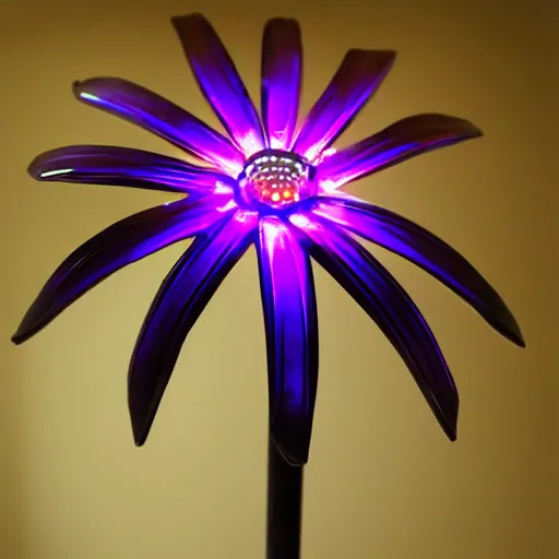 Prompt: a metallic iris flower, cybernetic, shiny, glowing