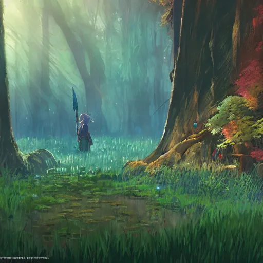 Prompt: forest fairy kingdom, Beautiful Landscape, wide angle, by Miyazaki, Nausicaa Ghibli, Breath of The Wild, dramatic lighting, cinematic, establishing shot, extremely high detail, foto realistic, cinematic lighting, post processed, concept art, high details, cinematic, 8k resolution, beautiful detailed, photorealistic, digital painting, artstation, concept art, smooth, sharp focus, artstation trending, octane render, unreal engine