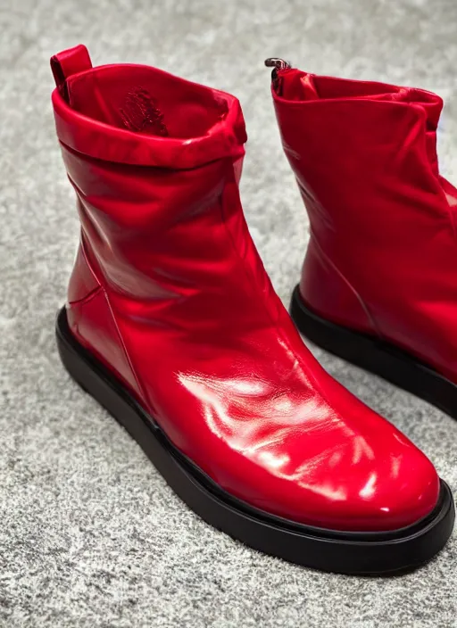 Prompt: hyperrealistic and heavy detailed balenciaga boots of whole lotta red by playboi carti, leica sl 2 5 0 mm, vivid color, high quality, high textured, real life