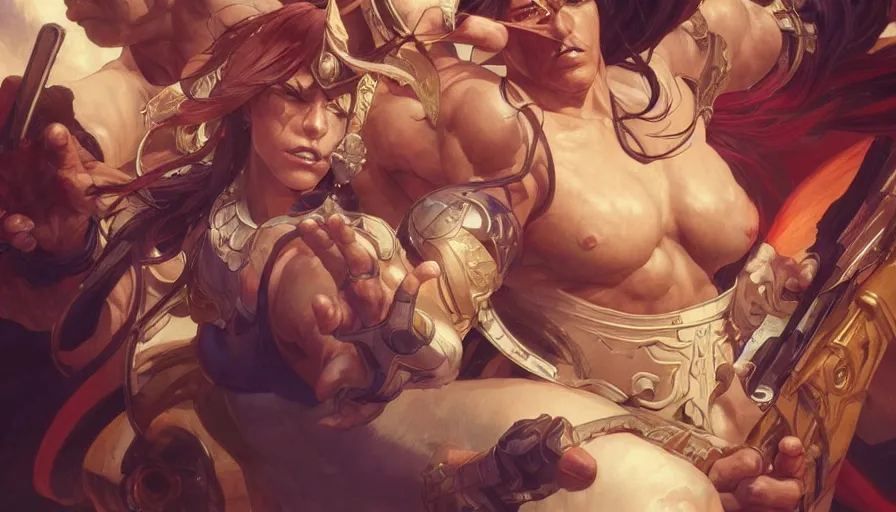 Prompt: perfectly-centered-Portrait of fighting game characters, intricate, highly detailed, digital painting, artstation, concept art, smooth, sharp focus, illustration, Unreal Engine 5, 8K, art by artgerm and greg rutkowski and alphonse mucha